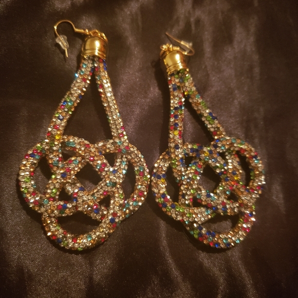 Multicolor Rhinestone Pave Braided Earrings - Picture 4 of 5